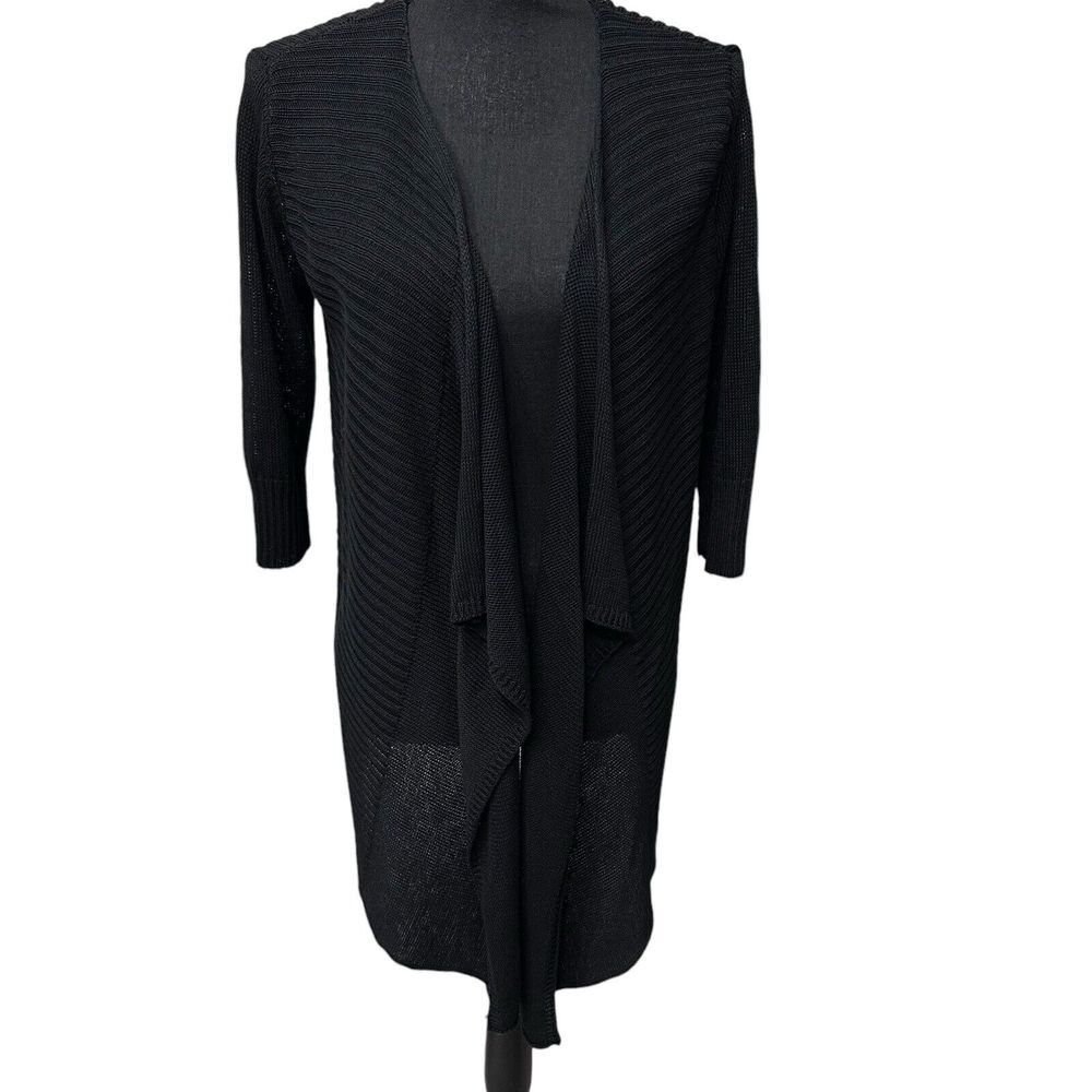Eileen Fisher Cardigan Womens Small‎ Black Silk Linen Open Front Sweater